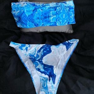 Plus Marble Print Bandeau Bikini Swimsuit